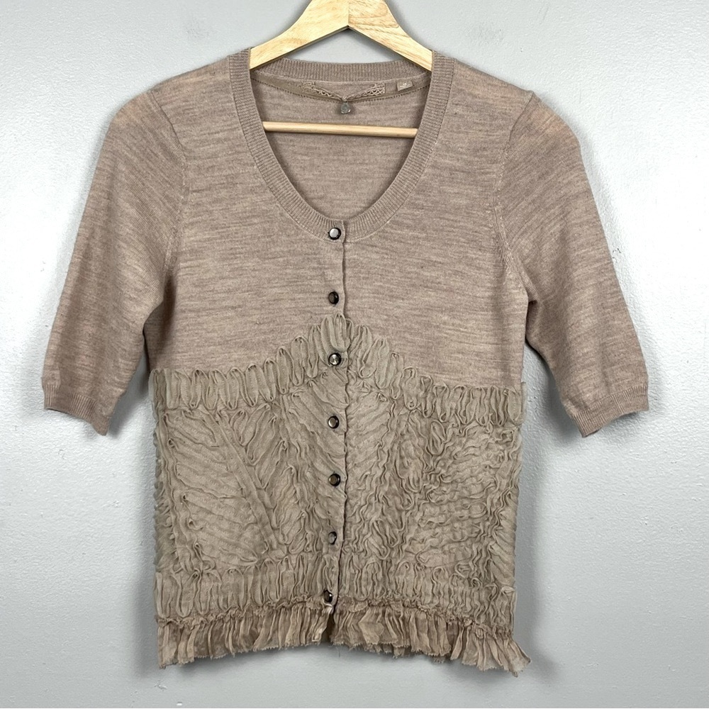 Knitted & Knotted Anthropologie 100% wool oatmeal color button front sweater, XS